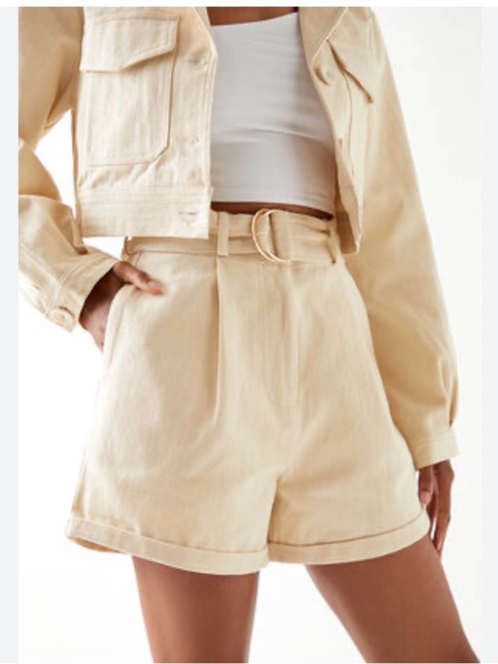 Charlie Holiday Beige High-Waist Belted Shorts